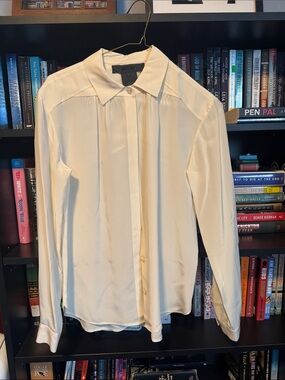 Miss Wu Silk Cream Long-Sleeve Button-Up Shirt